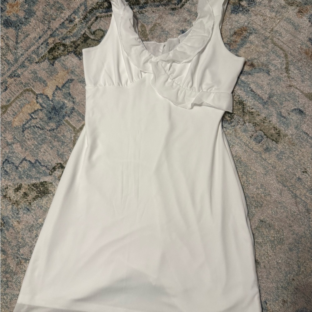 White V-Neck Sleeveless Ruffle Mini Dress